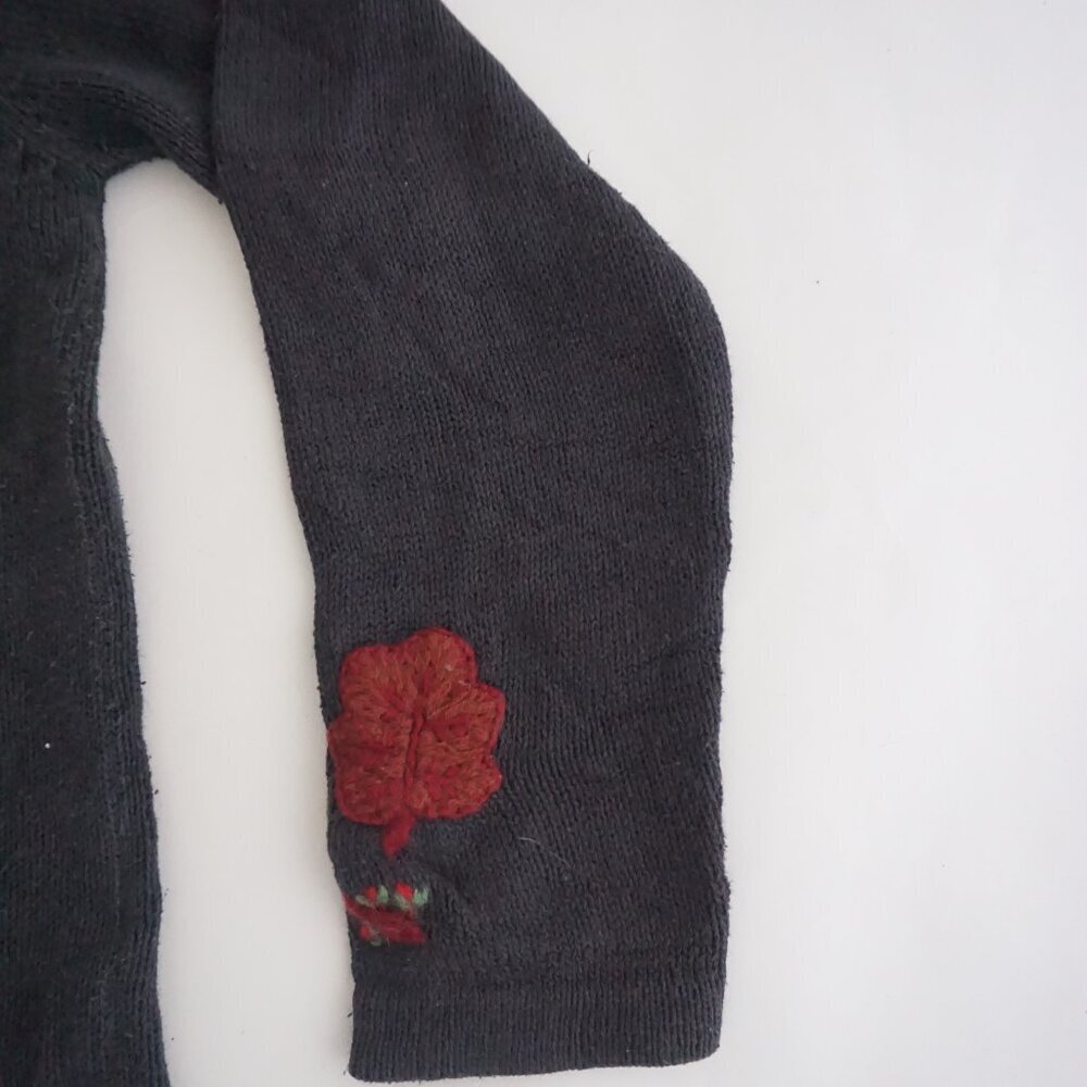 Vntage Bobbie Brooks Charcoal Floral Embroidered Knit Cotton Cottage Cardigan L - Picture 4 of 11